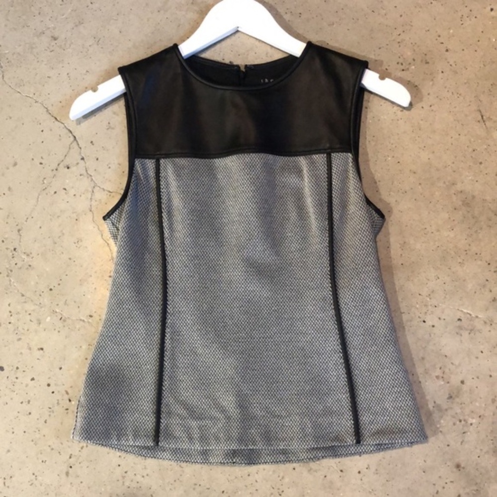 Theory Nelcie Elmore Knit Leather-Trim Top